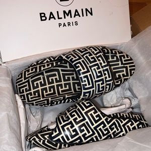 Balmain B-IT Monogram Print Slides (NEW & UNUSED)